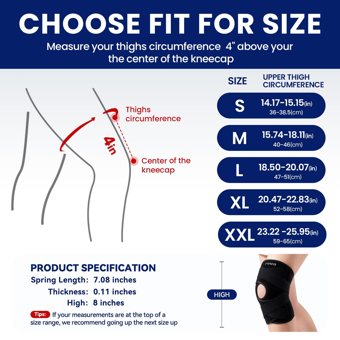 JOMVD Rodillera profesional para dolor de rodilla, soporte de rodilla ajustable con estabilizadores laterales para dolor de rodilla, menisco, desgarro, artritis, recuperación de articulaciones