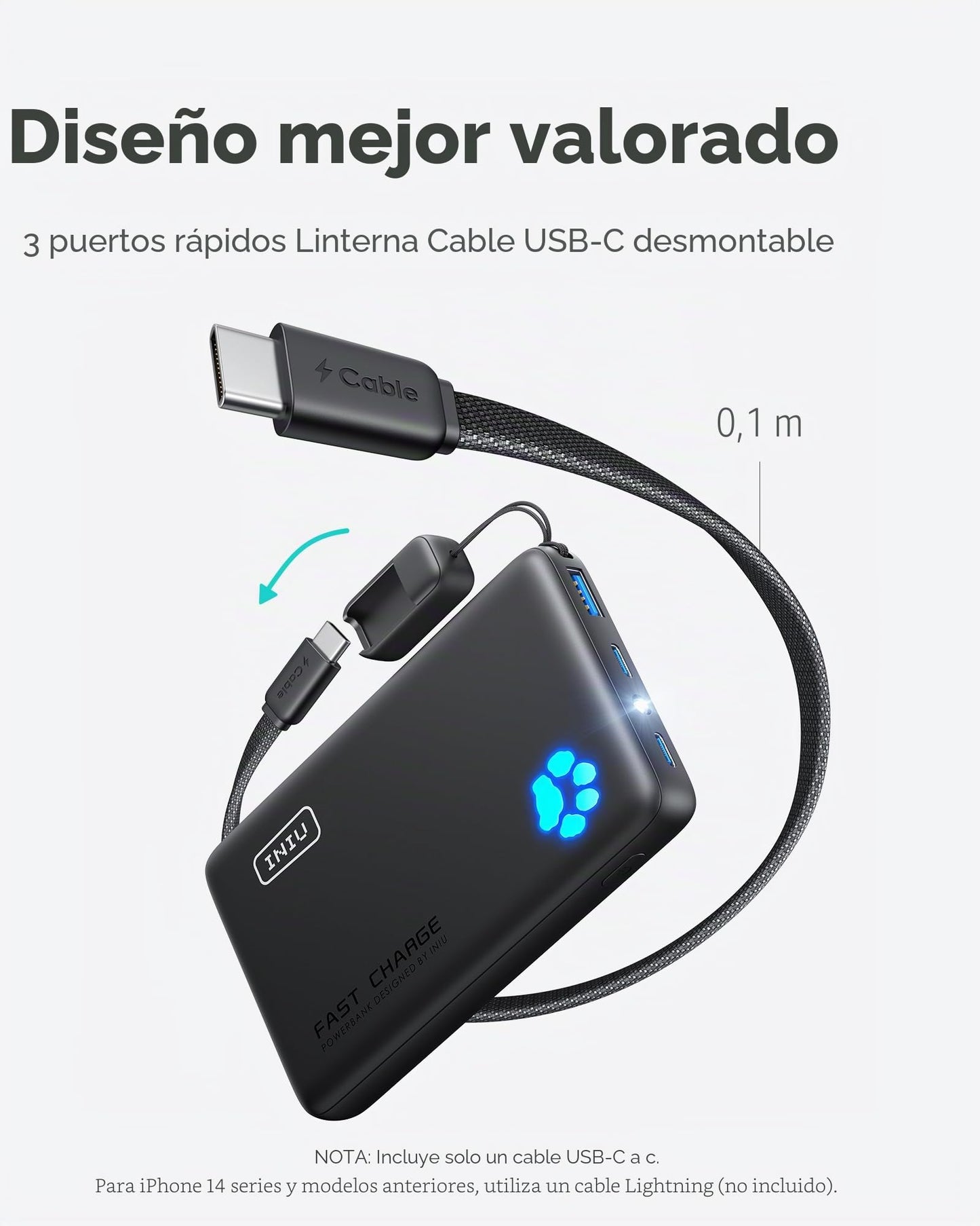 INIU Cargador portátil, Slimmest 10000mAh 22.5W PD Power Bank, USB C in&Out Fast Charging Battery Pack, External Phone Powerbank Compatible with iPhone 16 15 14 13 Samsung S22 S21 Google iPad etc