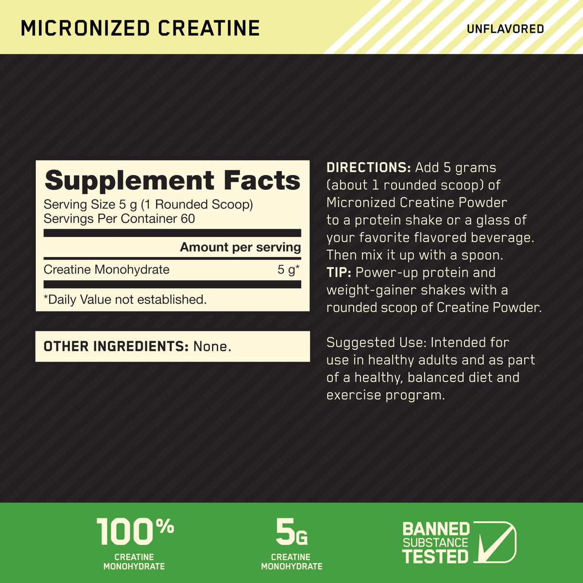 Optimum Nutrition Micronized Polvo Creatina Monohidrato sin Sabor - 317 gr