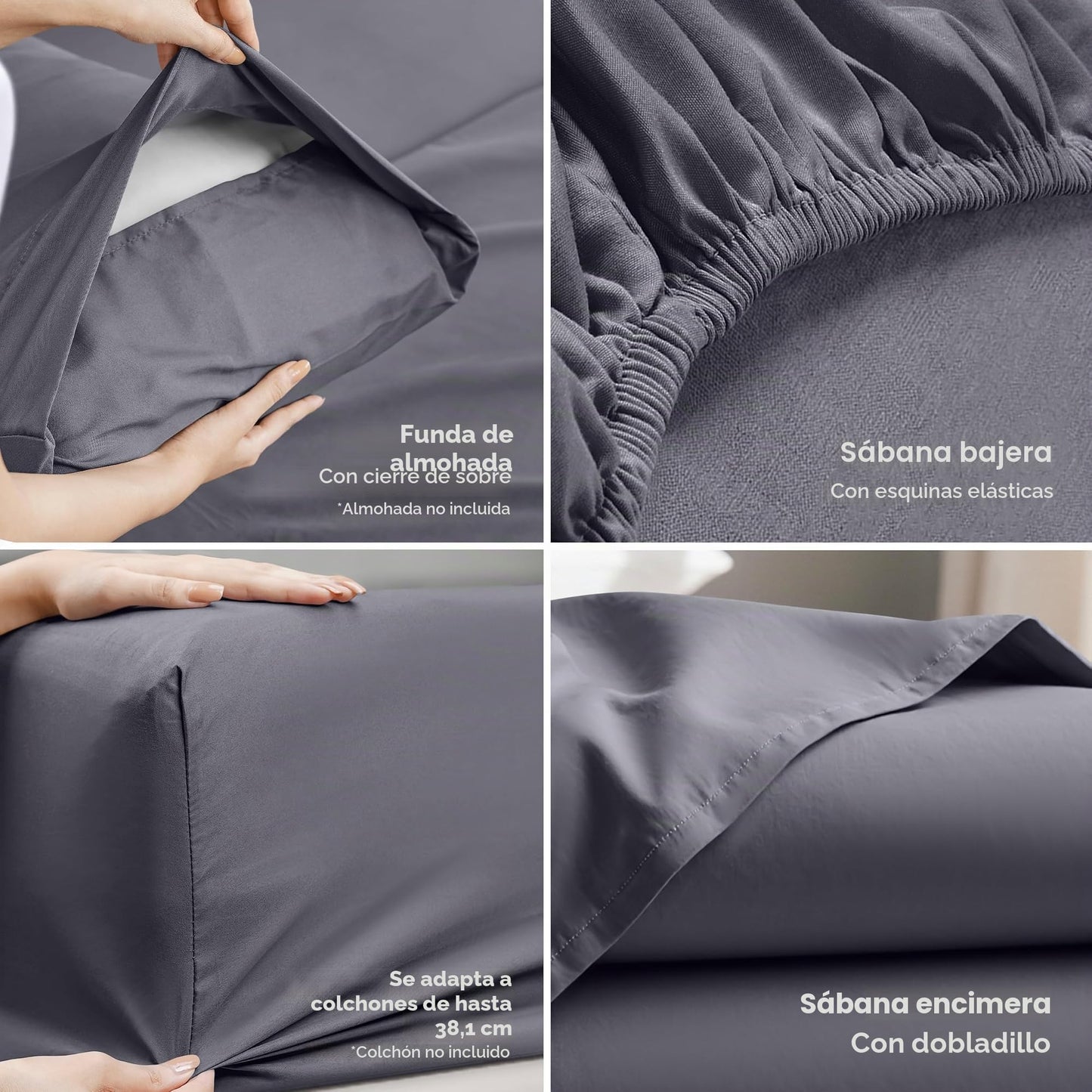 Utopia Bedding Juego de sábanas de Microfibra de 4 Piezas (Queen, Gris)
