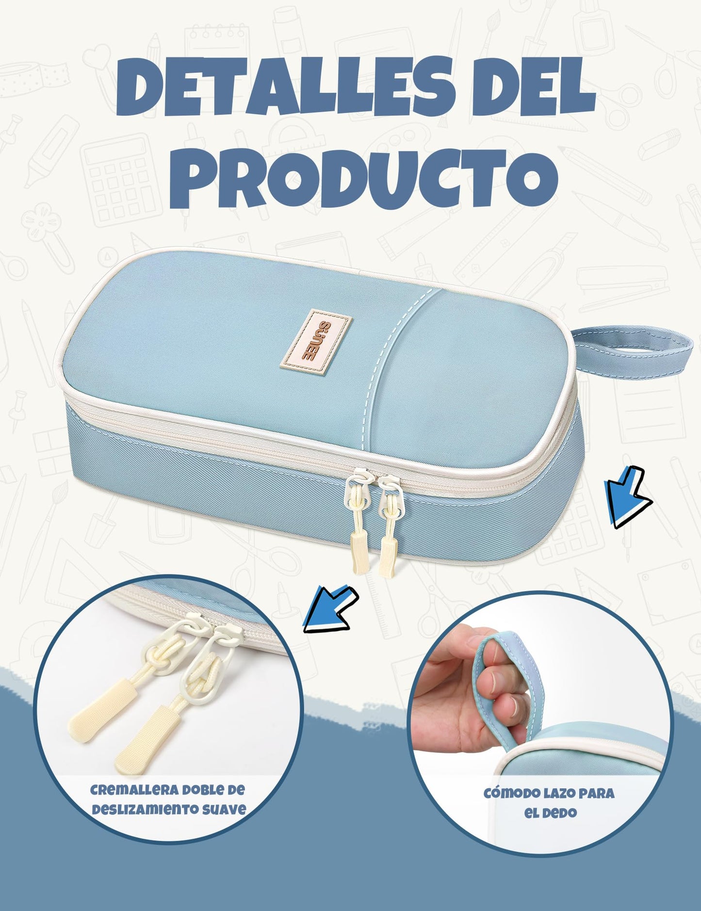 SUNEE Estuche Escolar Grande con Compartimentos, Multiusos Estojo Escolar Colegio Organizador de Papeleria Pencil Case para Niñas, Niños, Adolescentes, Mujeres, Hombres,Azul