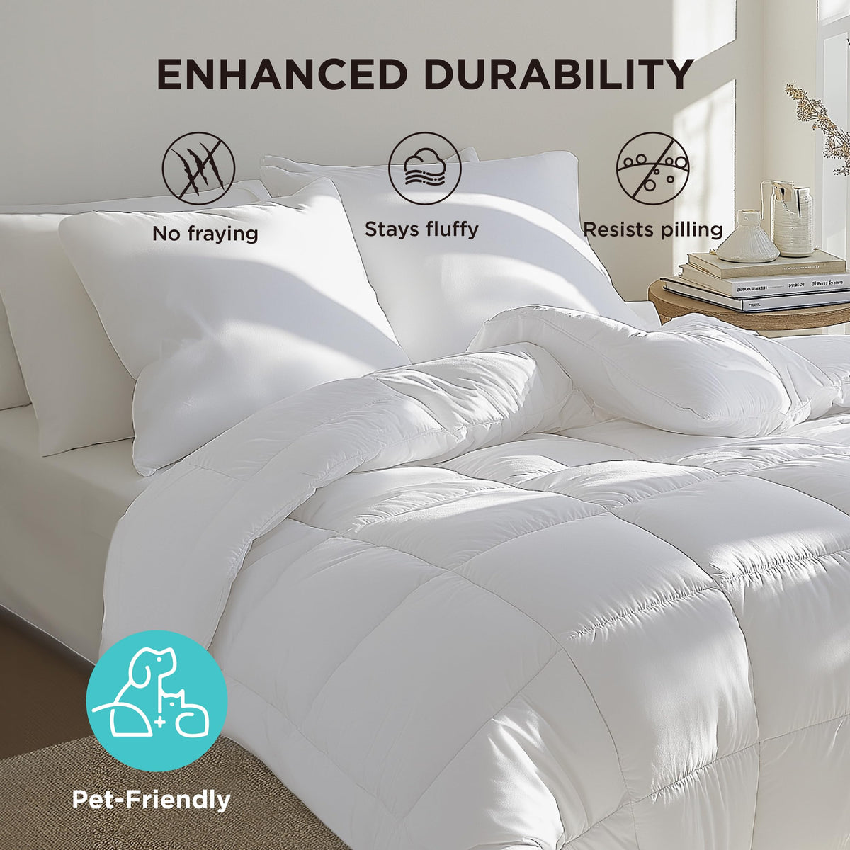 Bedsure Relleno de edredón tamaño Queen, Acolchado Blanco, edredón de plumón Alternativo para Todas Las Estaciones con pestañas en Las Esquinas