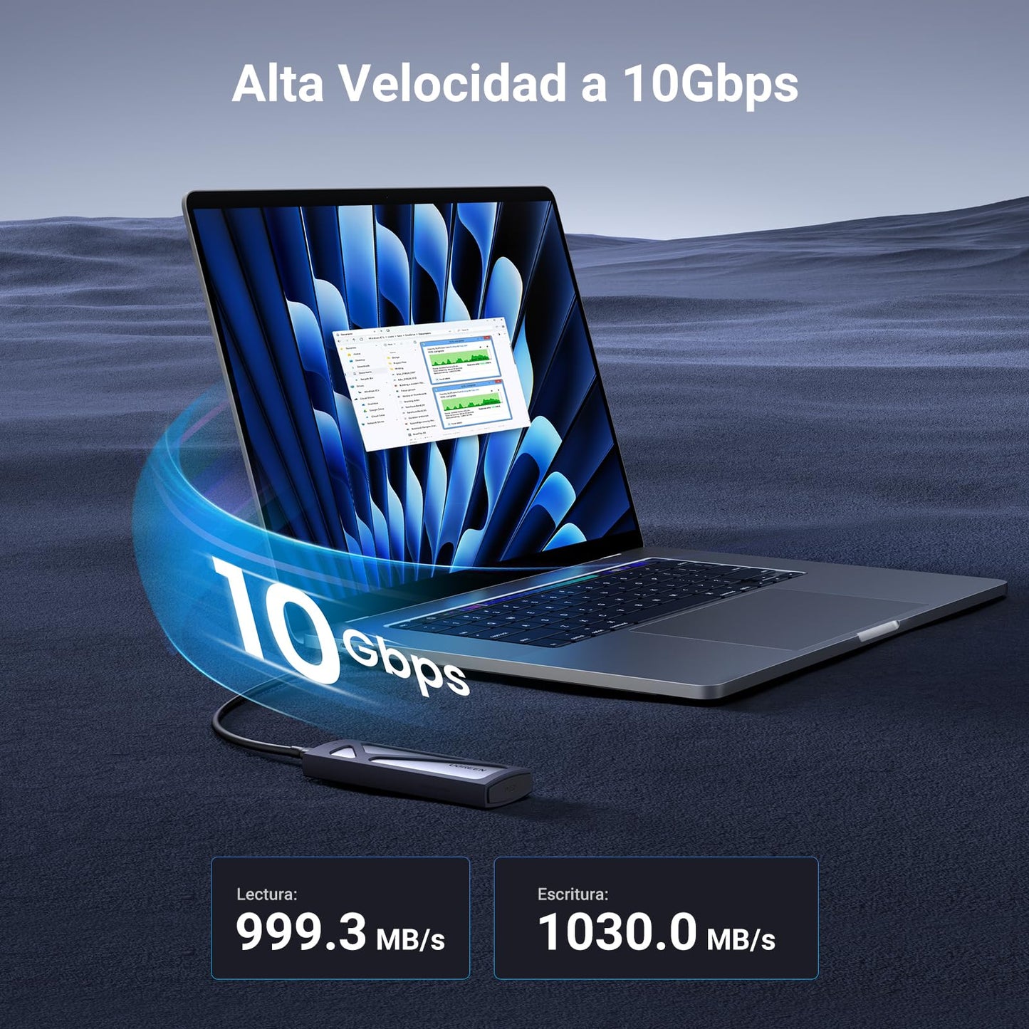 UGREEN Carcasa M.2 NVMe, Caja SSD M2 con UASP USB C 3.2 Gen 2 10Gbps para M/ B+M Key 2230/2242/2260/2280, con Cable Type C y A