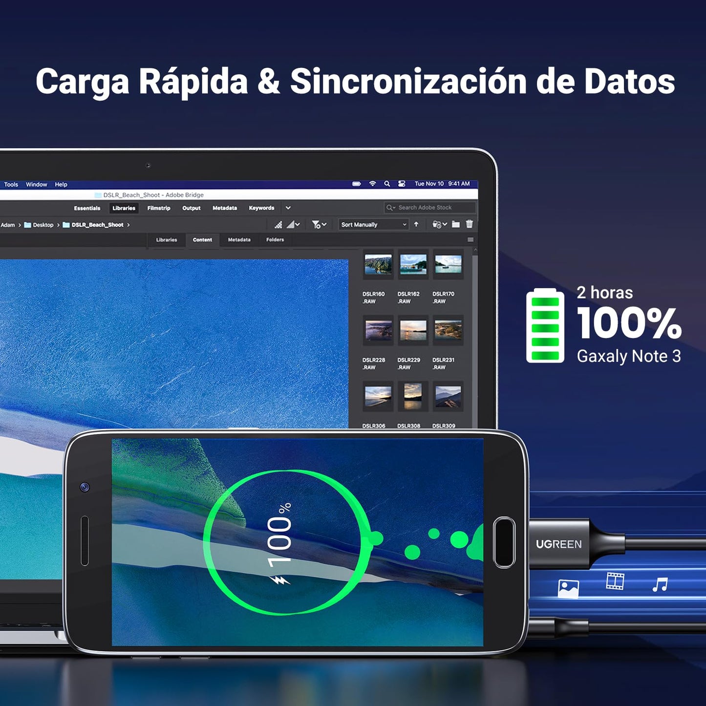 UGREEN Cable USB 3.0 a Micro B 5Gbps Compatible con Galaxy Note S5, Disco Duro Toshiba Canvio Basic, Seagate Backup, Maxtor M3, WD My Passport (0.5 M)