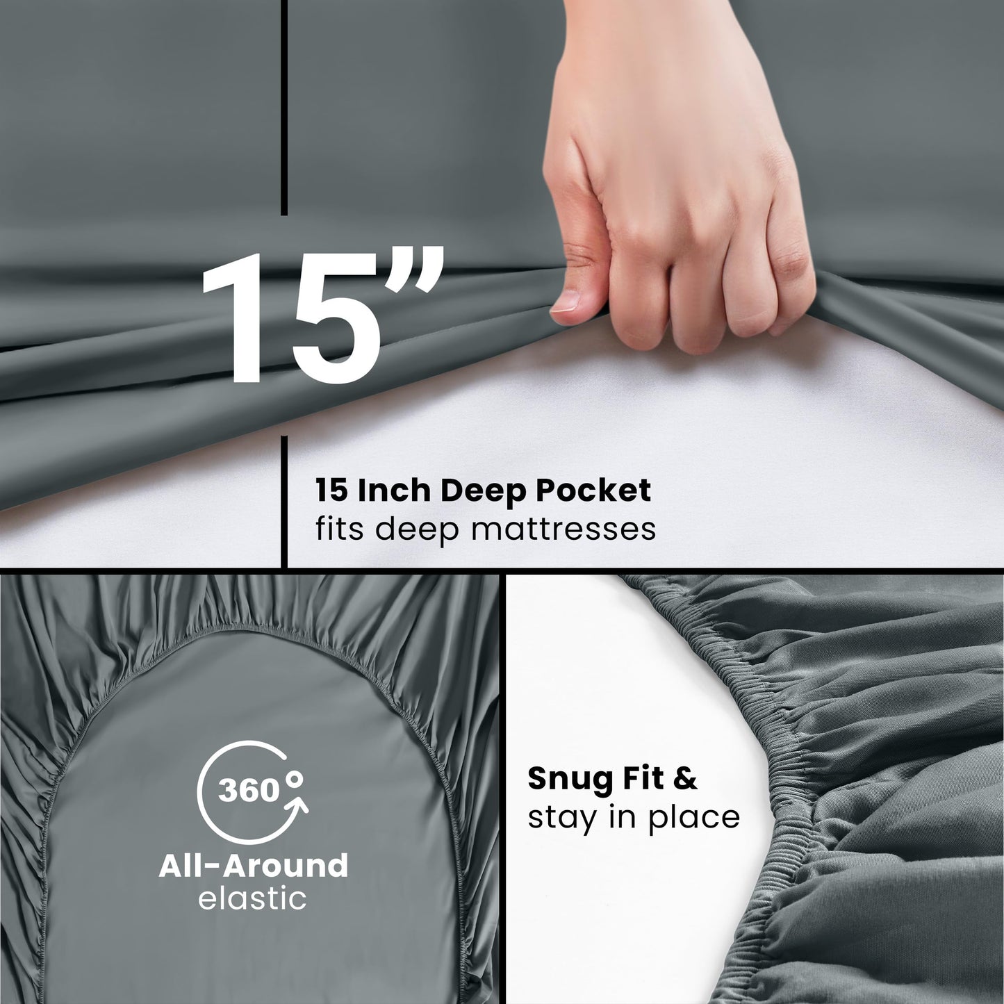 Fitted Sheet (Queen, Grey) - Deep Pocket Brushed Velvety Microfiber, Breathable, Extra Soft & Comfortable - Wrinkle, Fade, Stain & Abrasion Resistant - by Utopia Bedding by Utopia Bedding