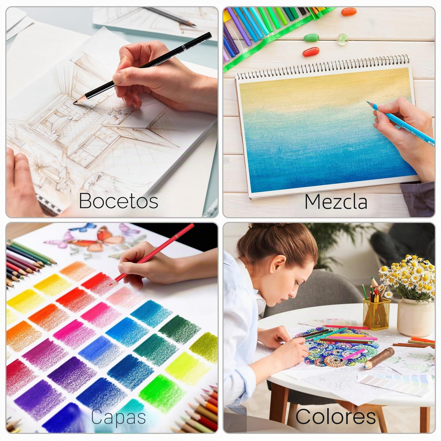 KALOUR set de 72 lápices de colores, ideal para adultos y jóvenes principiantes. Mina suave perfecta para dibujar, mezclar y sombrear. Regalo ideal.