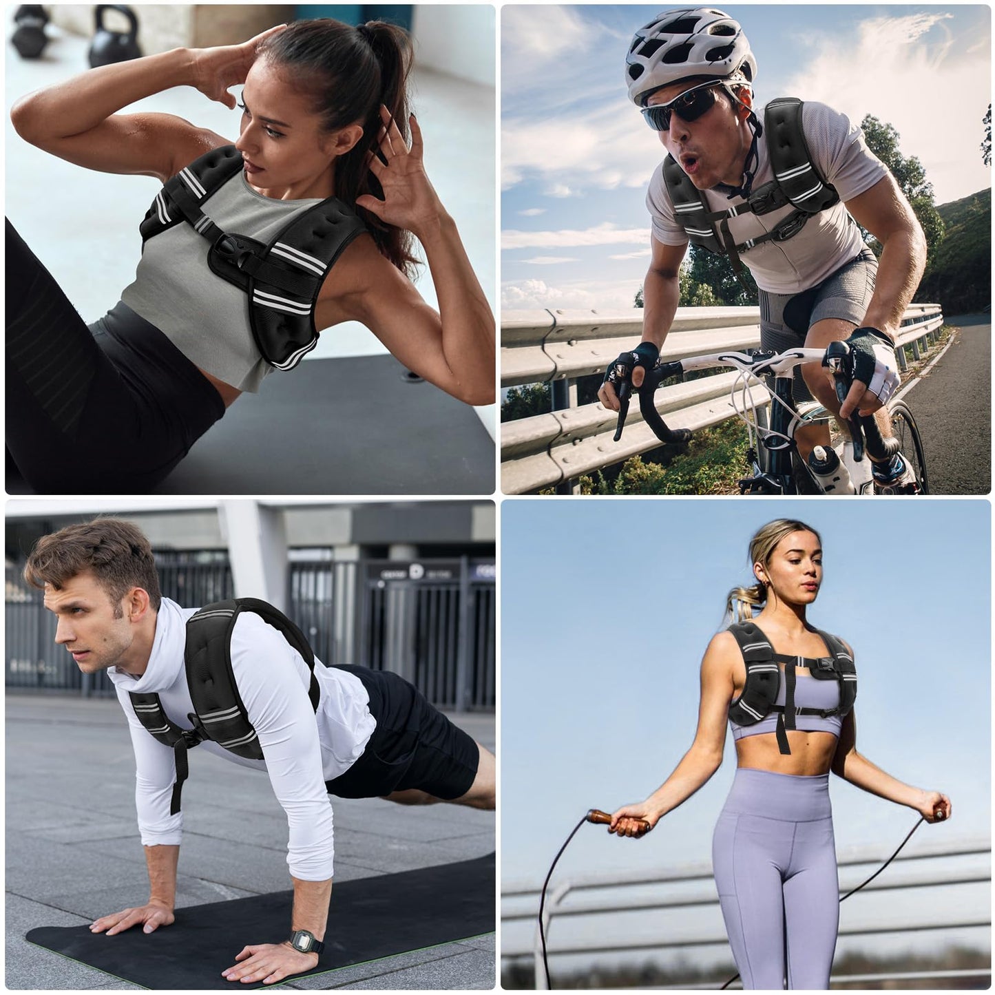 Zeerun Chaleco con peso de 10 libras para mujeres y hombres con rayas reflectantes y hebilla ajustable, cómodo y duradero para caminar, correr y entrenamiento de fuerza, color negro