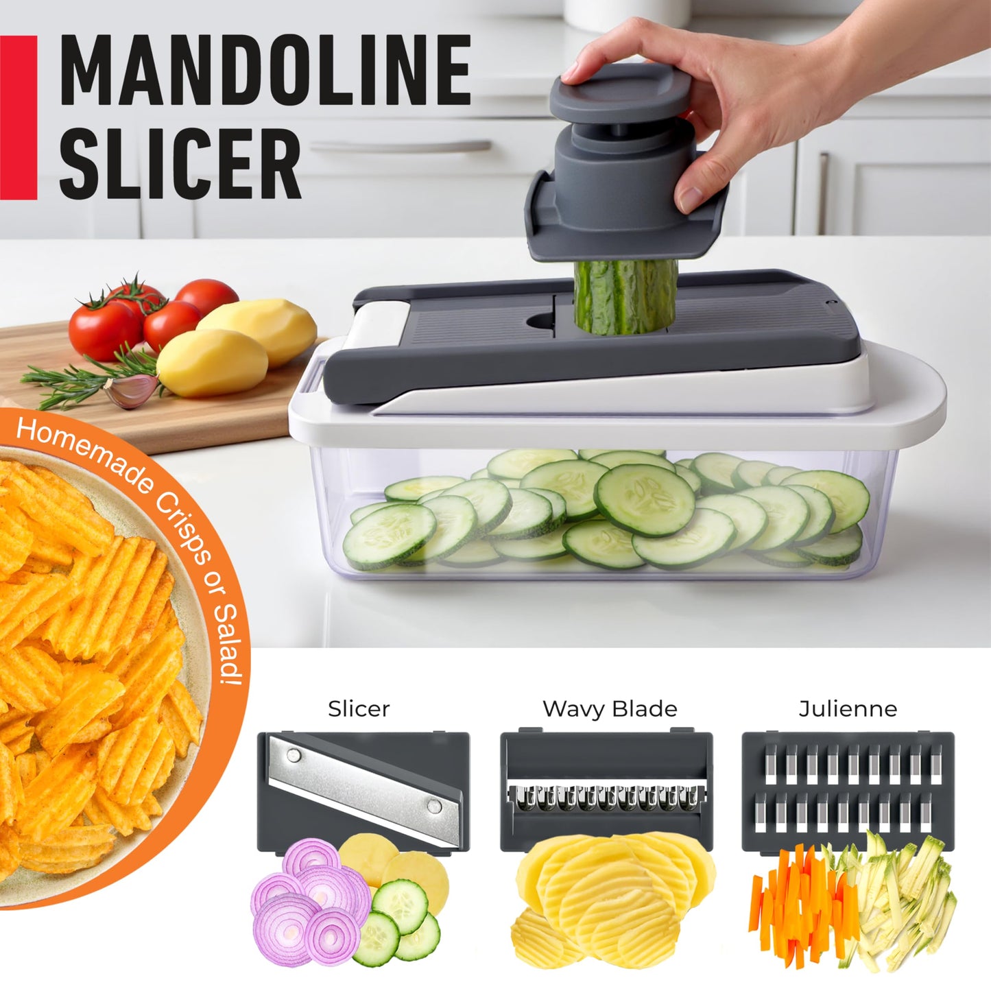 Mueller Austria Pro-Series - Cortador con 8 cuchillas para huevo, cebolla, verduras, etc., con contenedor.