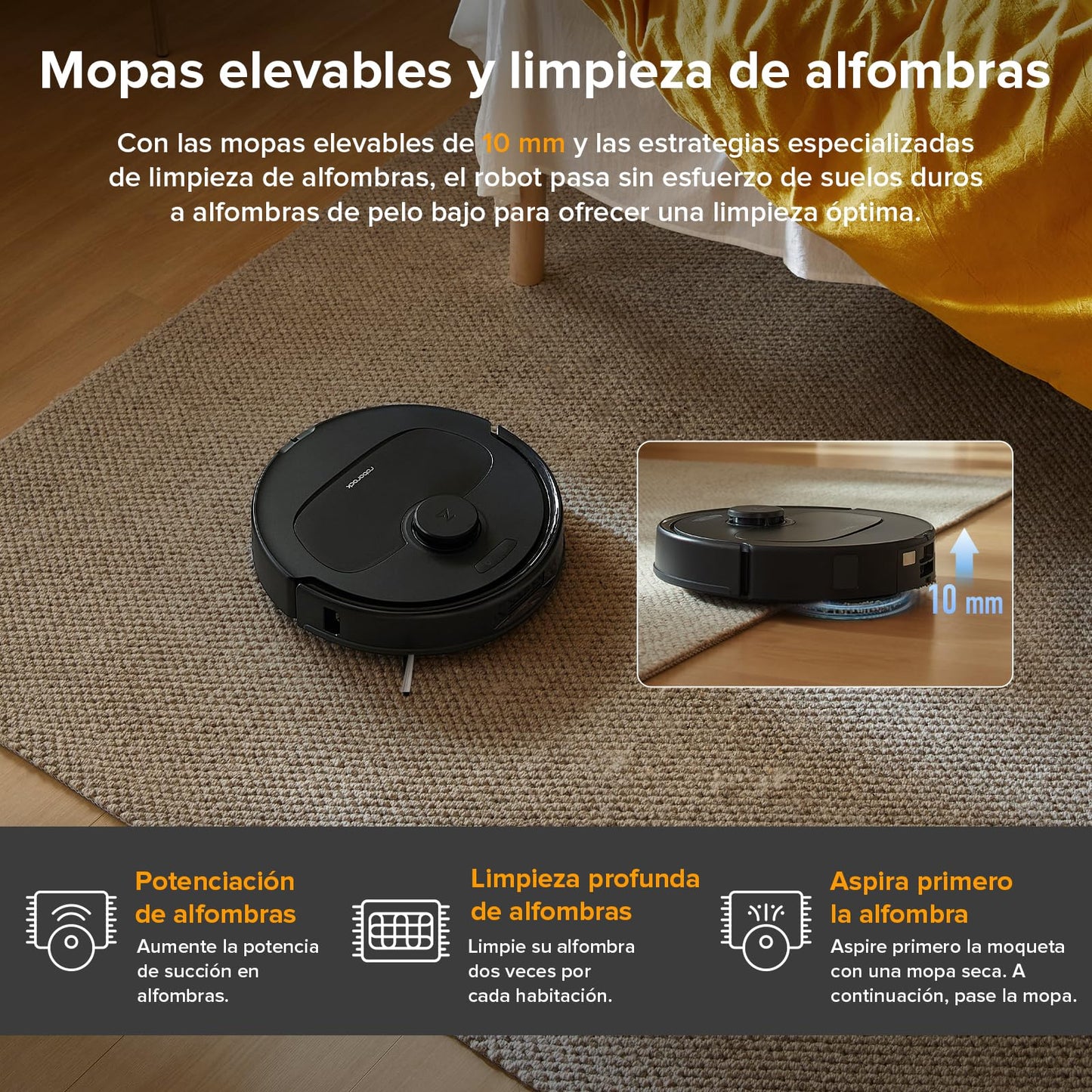 roborock Robot Aspirador QV 35A, 8000Pa de succión, Dos mopas giratorias elevables, cepillos antienredos, tecnología reactiva para Evitar obstáculos, navegación y mapeo,Negro