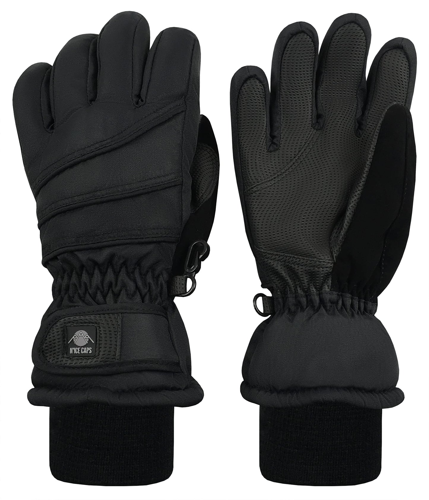 N'Ice Caps - Guantes de esquí para niños (Impermeables, con crestas) - Negro - 7-8 años