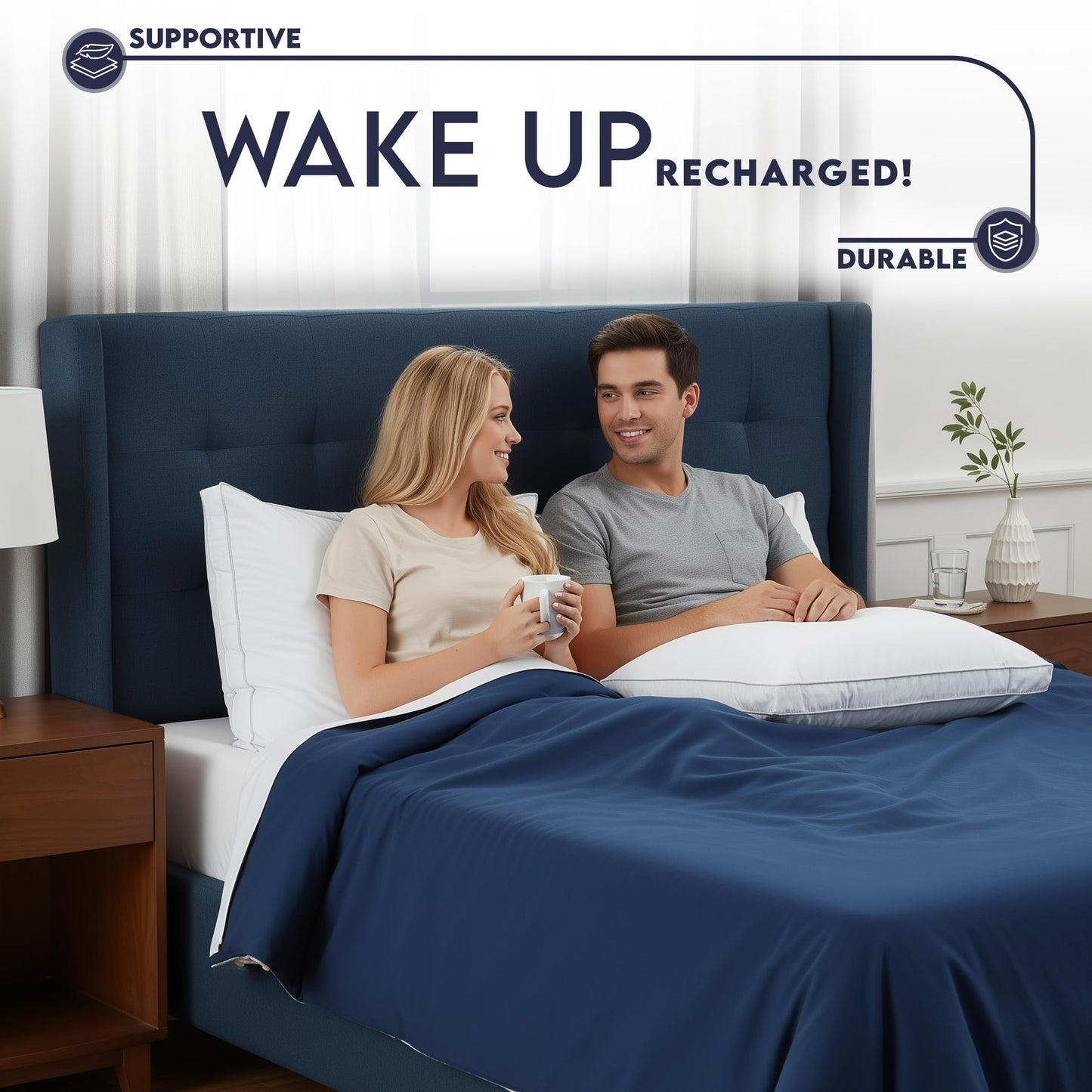 Utopia Bedding Almohadas de Cama para Dormir tamaño Queen (Blanco), Juego de 2, Calidad de Hotel refrescante, Almohada Reforzada para Dormir Boca Arriba, Boca Abajo o de Lado