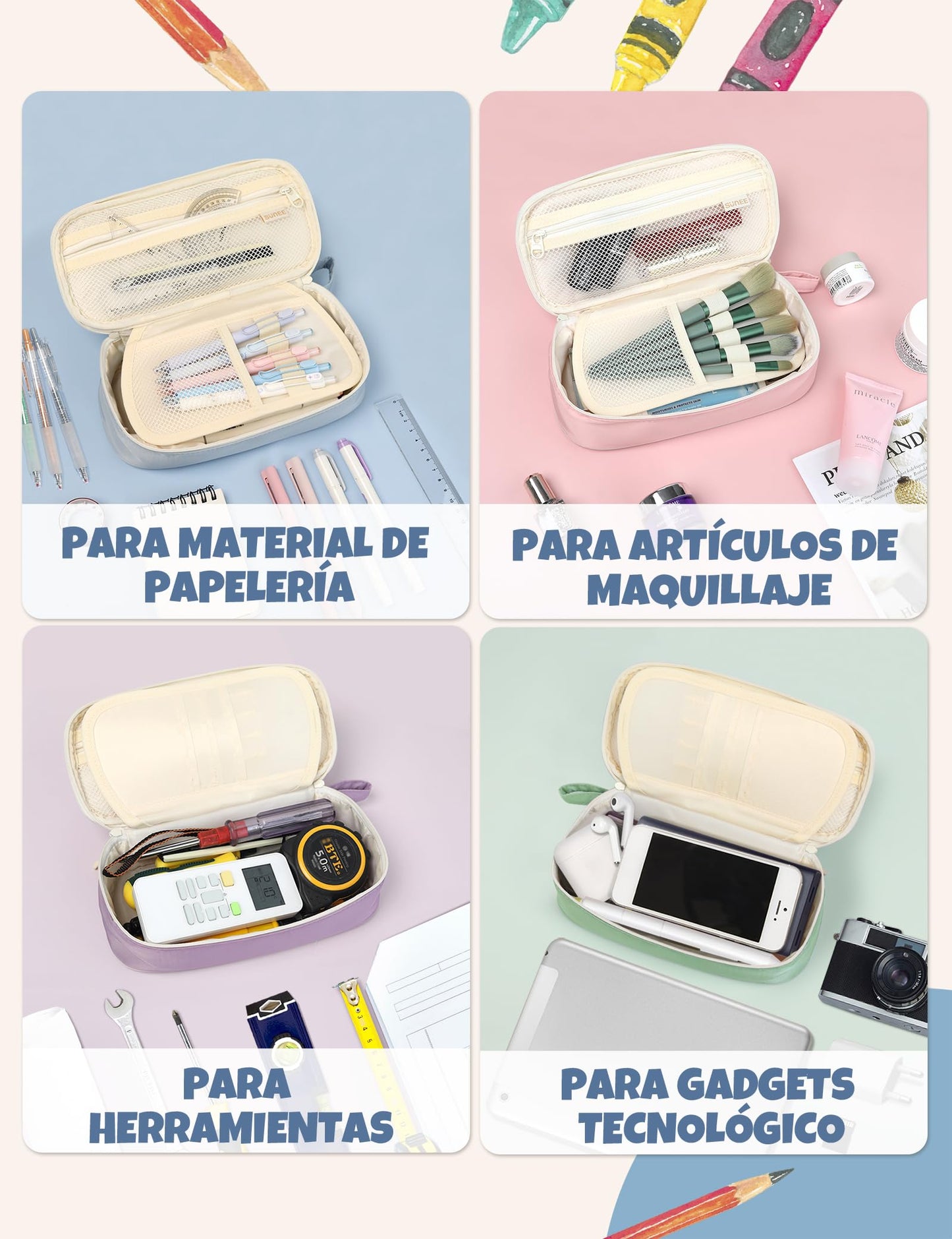 SUNEE Estuche Escolar Grande con Compartimentos, Multiusos Estojo Escolar Colegio Organizador de Papeleria Pencil Case para Niñas, Niños, Adolescentes, Mujeres, Hombres,Azul