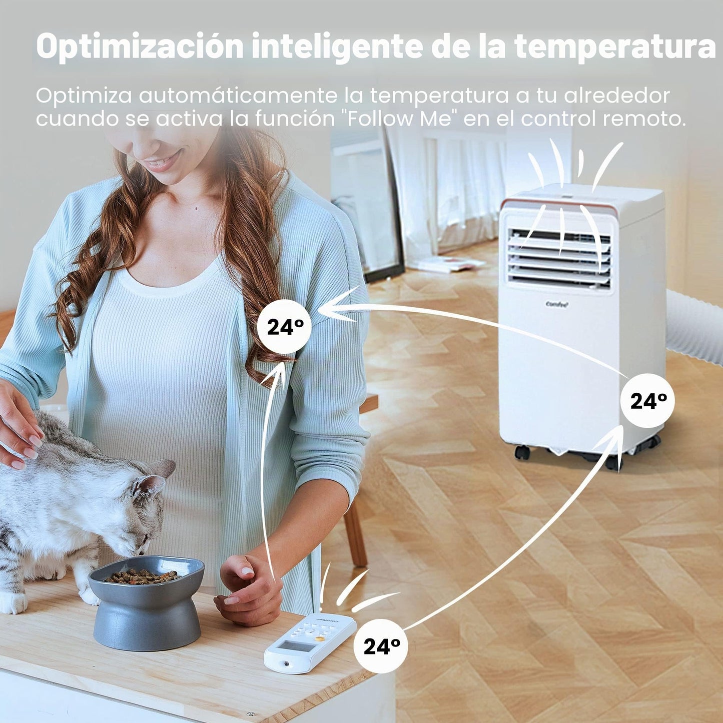 COMFEE' Aire acondicionado móvil Mini Cool Pro 7000 BTU/H, 2,0 kw, aire acondicionado 3 en 1, 4 modos, filtro HEPA, función de Follow me, temporizador, modo nocturno, para habitación de 25 ㎡/68 m³
