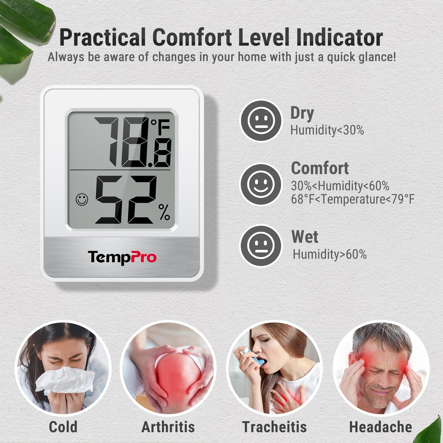 ThermoPro TP49 - Medidor de humedad digital para interiores con monitor de temperatura y humedad, mini higrómetro, termómetro