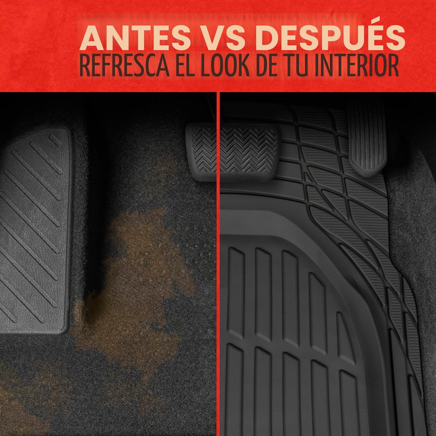 Motor Trend 923-BK FlexTough - Alfombrillas de Goma Resistentes para Coche, SUV, camión y Furgoneta, protección para Todo Tipo de Clima, Ajuste Universal