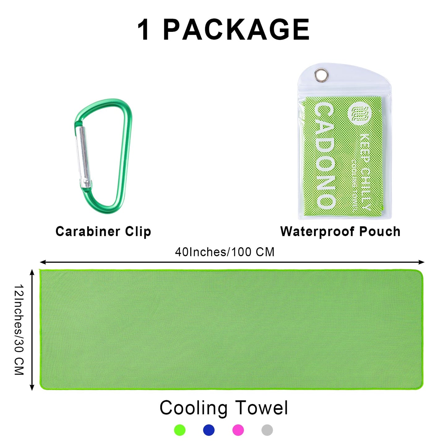 CADONO Paquete de 4 toallas de enfriamiento (40 x 12 pulgadas), toalla fría suave y transpirable, toalla de hielo, toalla de microfibra para yoga, deportes, correr, entrenamiento, gimnasio, camping