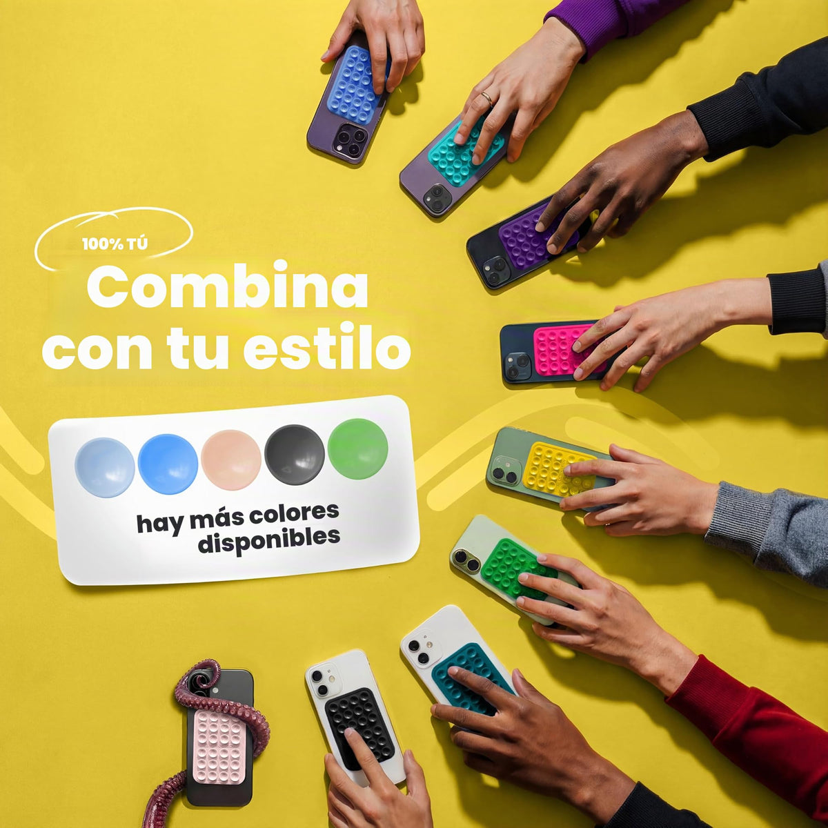 OCTOBUDDY || Soporte Adhesivo de Silicona con Ventosa para teléfono || Compatible con Fundas de teléfono Celular iPhone y Android (Rosa Tiza)