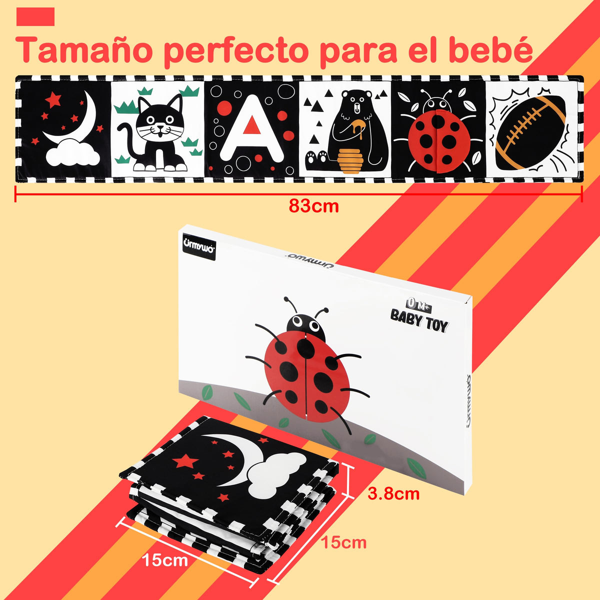 URMYWO Bebé Juguetes 0 6 Meses Negro Blanco Libro Bebé Contraste Libros de Tela 0 3 6 12 Meses Regalos para Bebés (BL-US)