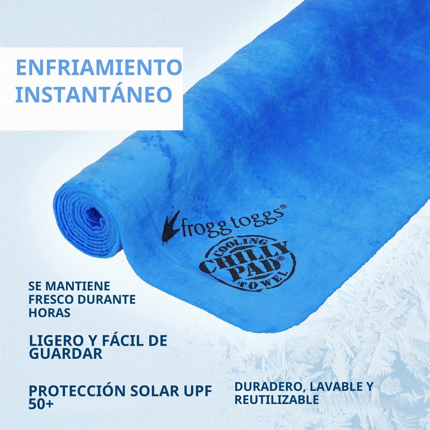 FROGG TOGGS Chilly Pad, Toalla de enfriamiento instantáneo, de Larga duración, Reutilizable, Toalla de Cuello para Deportes y Exteriores, 33 x 13 Pulgadas, Azul Cielo