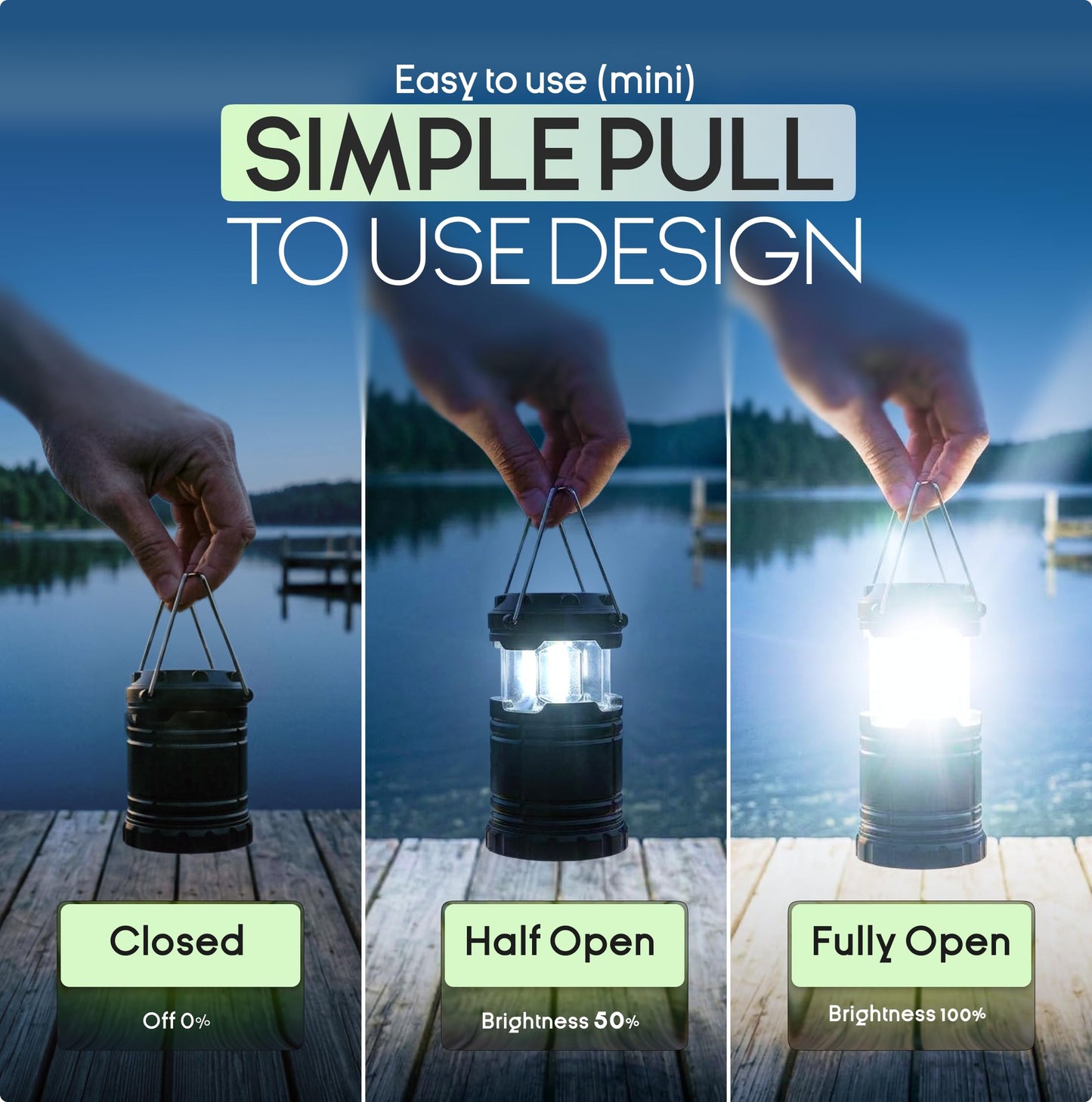 MalloMe Mini linternas LED COB para camping, paquete de 2 unidades, superbrillantes, luces portátiles de 200 lúmenes para exteriores, requiere pilas AA, no incluidas (negro, plegable)