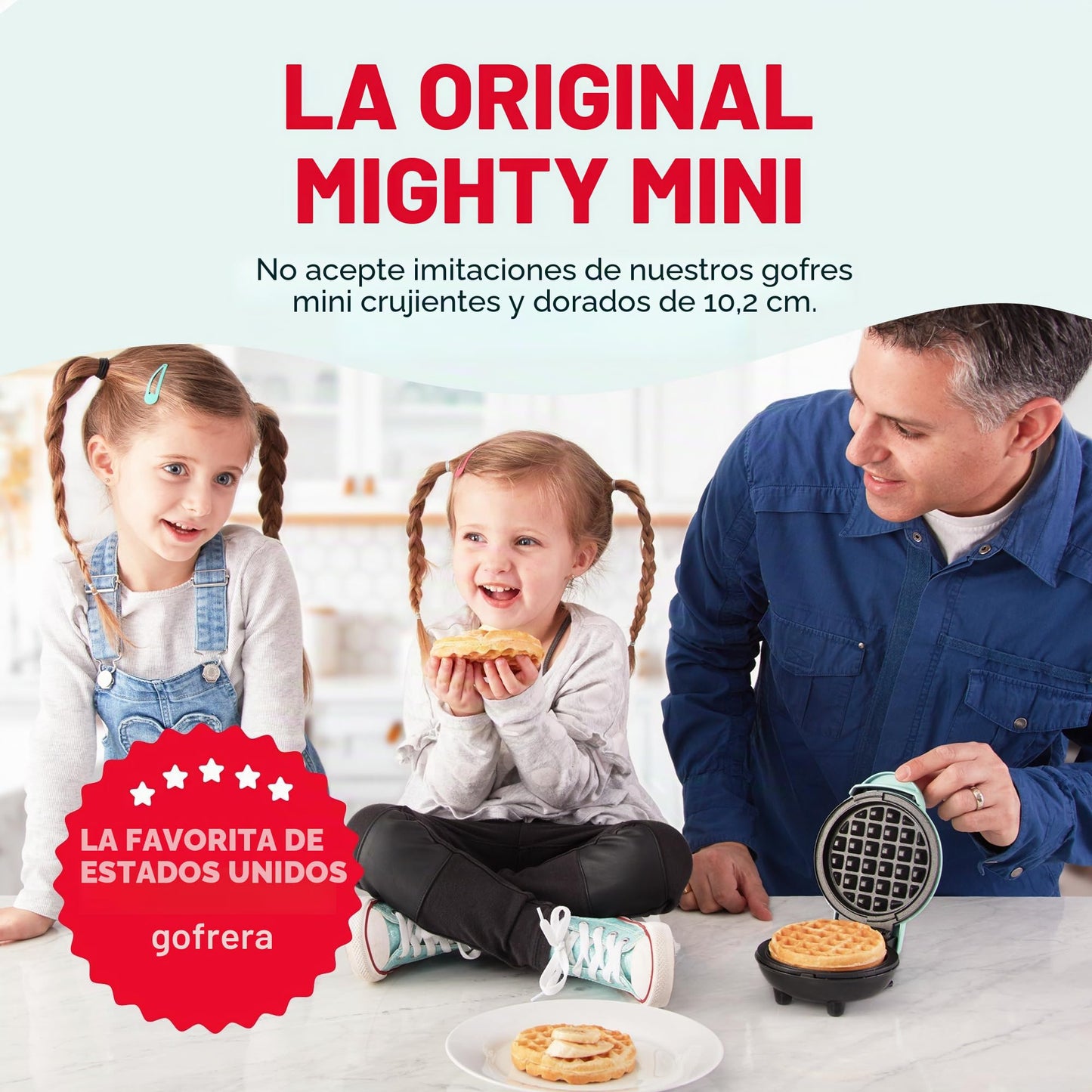 Dash - DMW001AQ - Gofrera de tamaño mini, para hacer gofres individuales, hash browns, gofres keto, con superficies antiadherentes fáciles de limpiar, 10,16 cm, color aguamarina