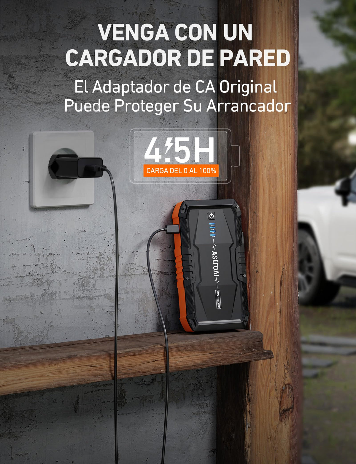 AstroAI Arrancador de Baterias de Coche 1500A 12V con Cargador de Pared para Motores de Gasolina de hasta 6,0L y Motores Diesel de hasta 3,0L con 3 Modos de Luz y Cable de Arranque
