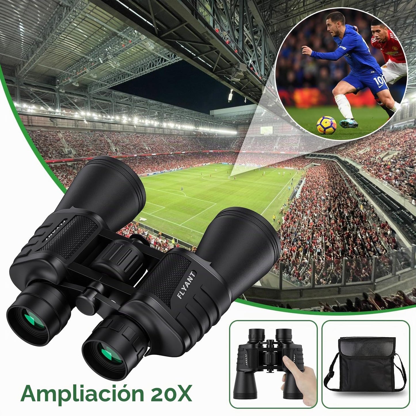 Prismáticos de alta potencia de 20 x 50 para adultos, impermeables, compactos, con visión de poca luz, para observación de aves, caza, juegos de fútbol, viajes, observación de estrellas, crucero con