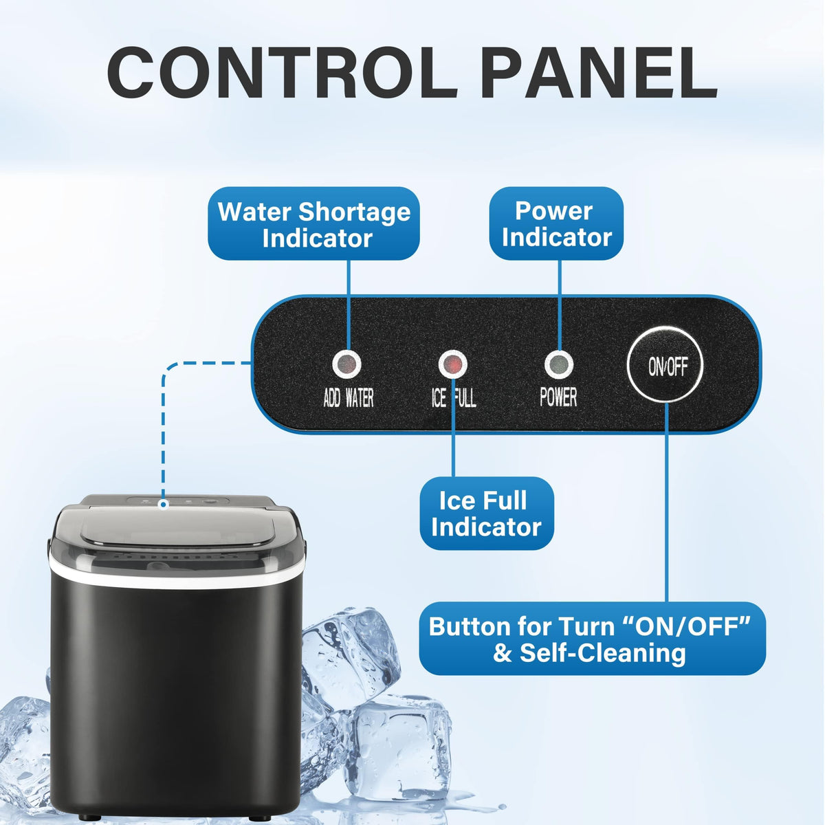 HealSmart Máquina de hielo para encimera, 9 cubitos de hielo listos en 6 minutos, 26 libras de hielo/24 horas, con función de autolimpieza, cuchara de hielo y cesta, para el hogar, cocina, camping,