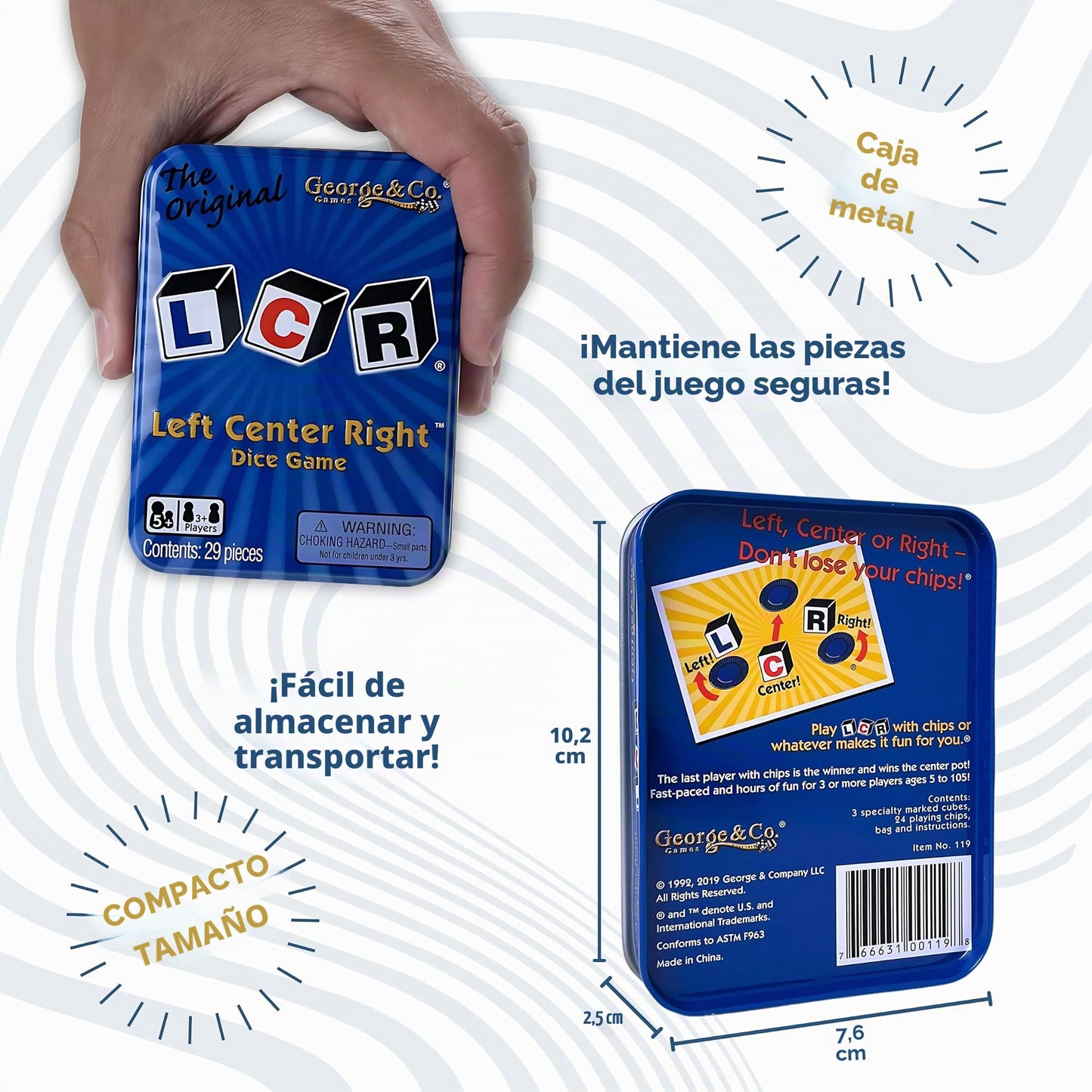 LCR George & Company LLC Left Center Right™ Juego de Dados - Lata Azul
