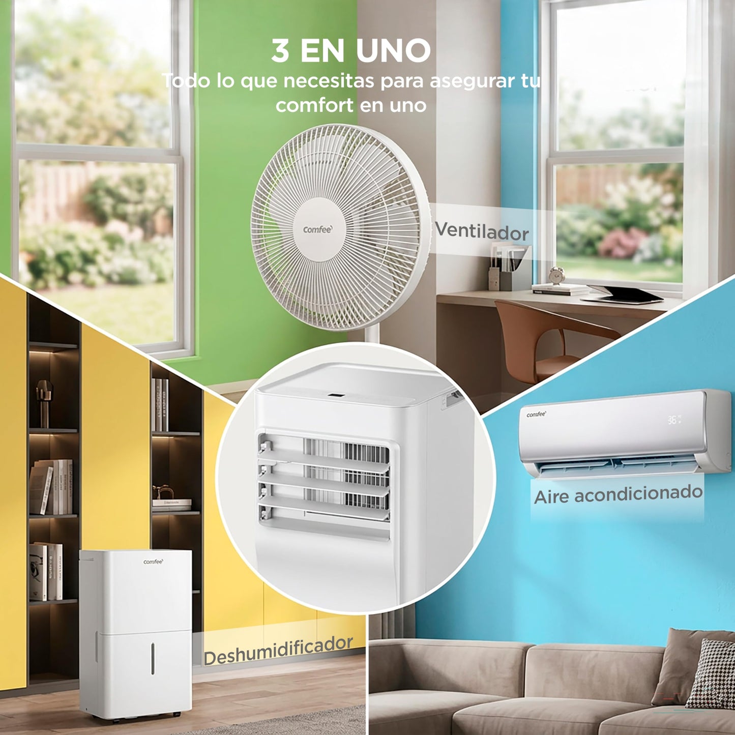 COMFEE Pingüino Aire Acondicionado Portátil 3 en 1 | 9000 BTU/2250 Frigorías Con App + Mando a Distancia | Climatizador y Deshumidificador | Bajo Consumo | Función Follow Me | Incluye kit de ventana