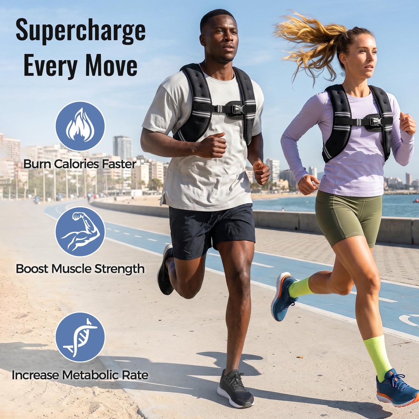 Zeerun Chaleco con peso de 10 libras para mujeres y hombres con rayas reflectantes y hebilla ajustable, cómodo y duradero para caminar, correr y entrenamiento de fuerza, color negro