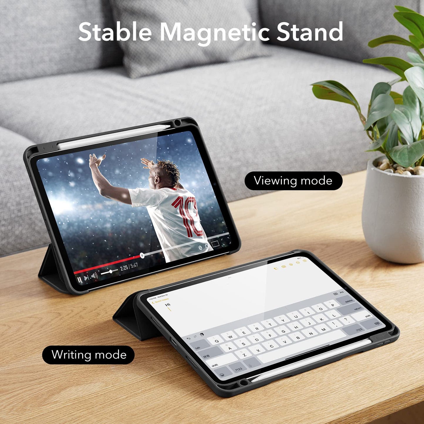 ESR Funda Compatible iPad Pro 11” (2022/2021,4ª/3ª Gen) con Portalápices, Soporte Pencil 2, Cubierta Trasera Flexible, Soporte Tríptico, Modo Automático de Reposo/Actividad, Serie Rebound, Negro