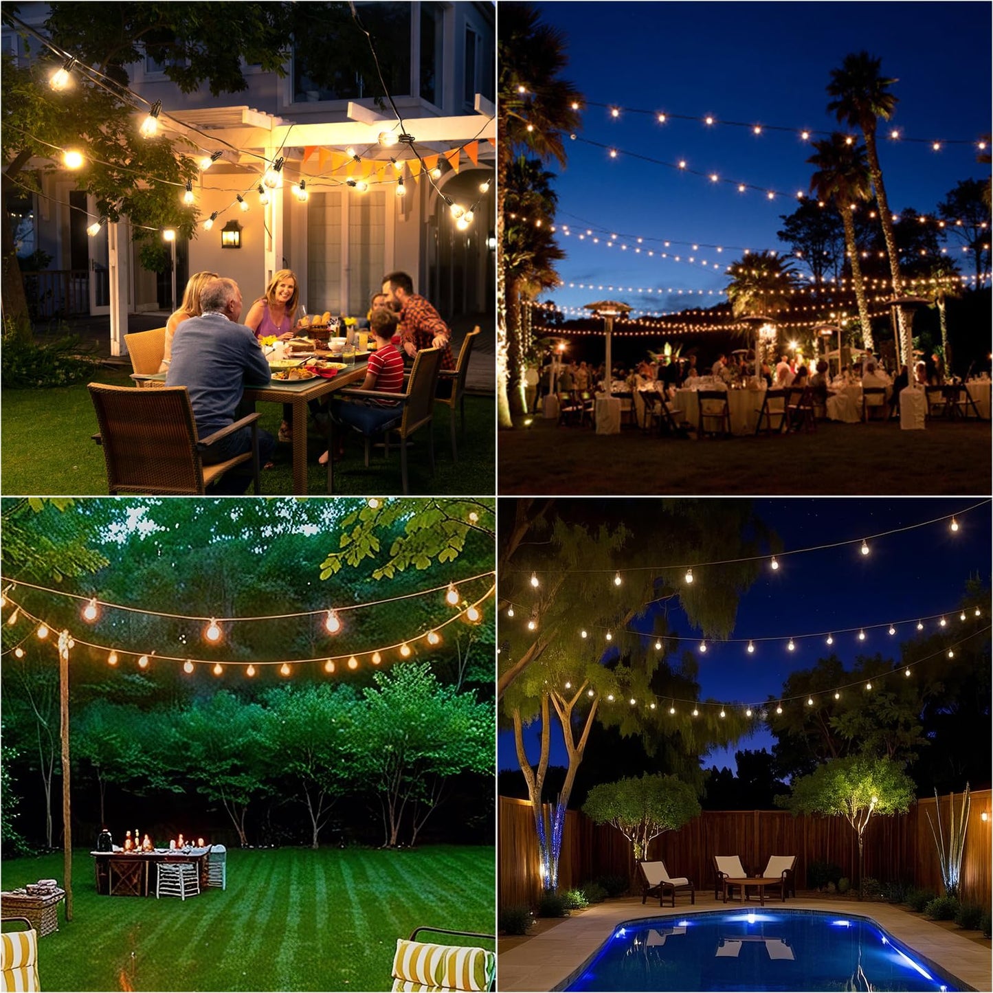 OOOLED Guirnalda de luces solares de 60 pies para exteriores con control remoto, IP65 impermeable, inastillable, ST38, 20 bombillas LED, luces colgantes exteriores regulables de 2700 K para patio