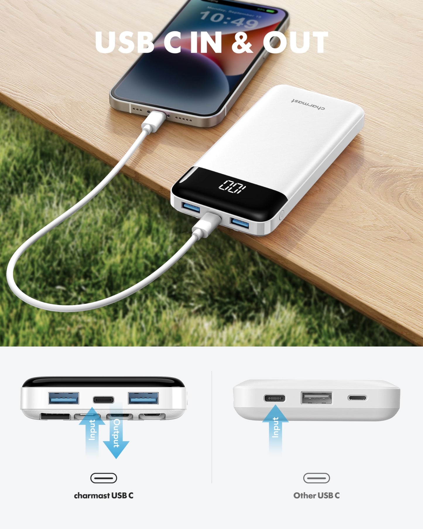 Cargador portátil con cables integrados, cargador portátil con cables delgados de 10000 mAh, paquete de batería de viaje, 6 salidas, 3 entradas, 3 A, batería de carga rápida para Samsung, Google