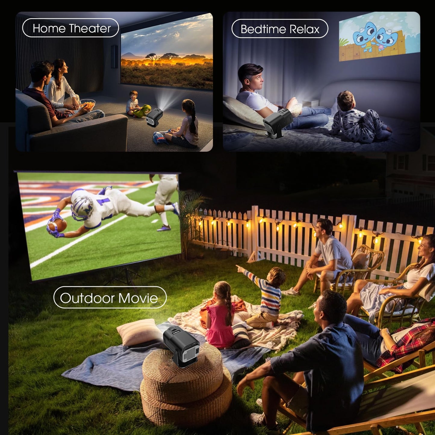 [App Integrada] 2026 Upgraded Proyector Portátil 1920x1080P 4K Supote Videoproyector Dual Control WiFi 6 BT5.2 180° Rotation Compatible con HDMI/TV Stick/USB/Laptop, Negro