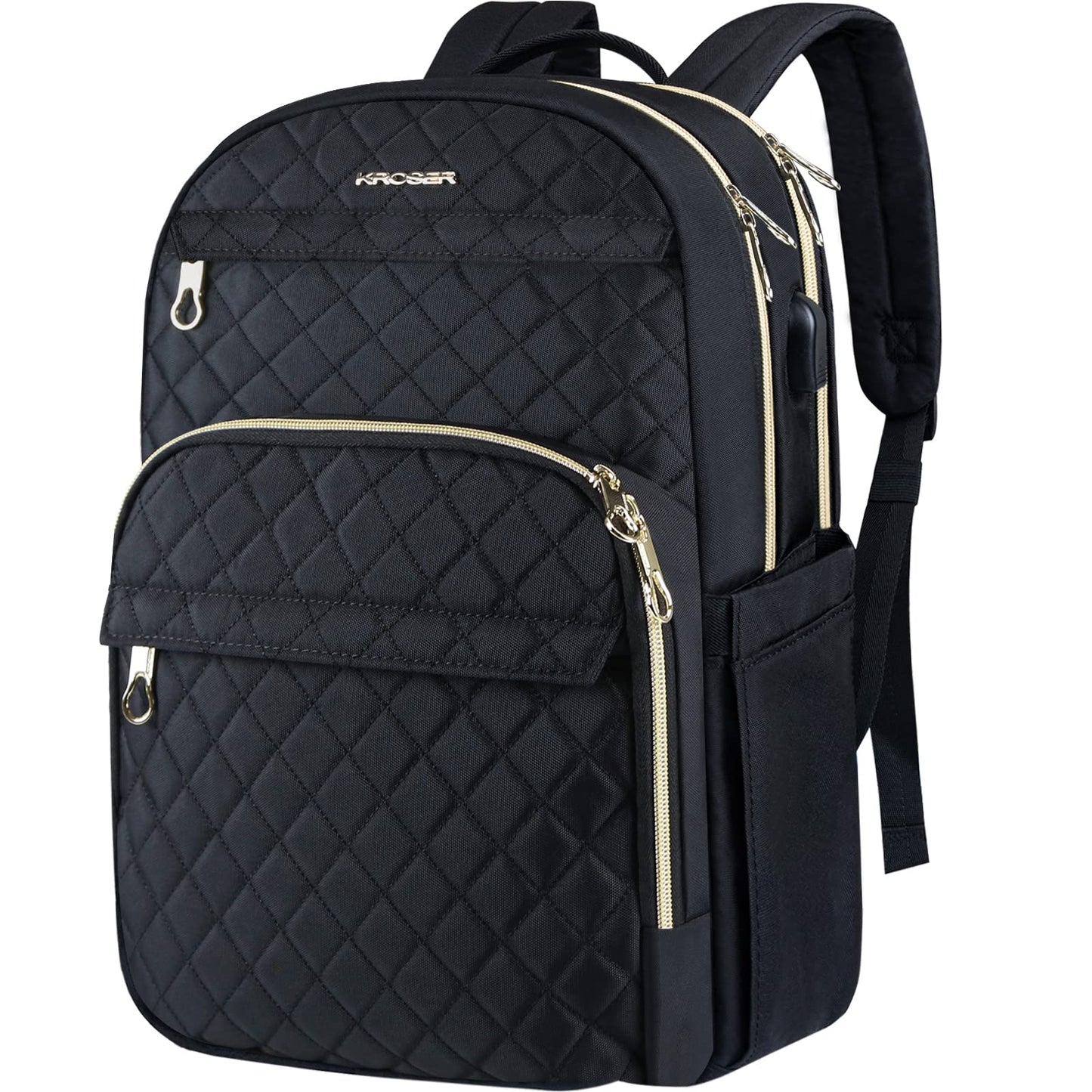 KROSER Mochila para portátil de 15.6 pulgadas elegante, Acolchado negro, Fits up to 15.6" laptop