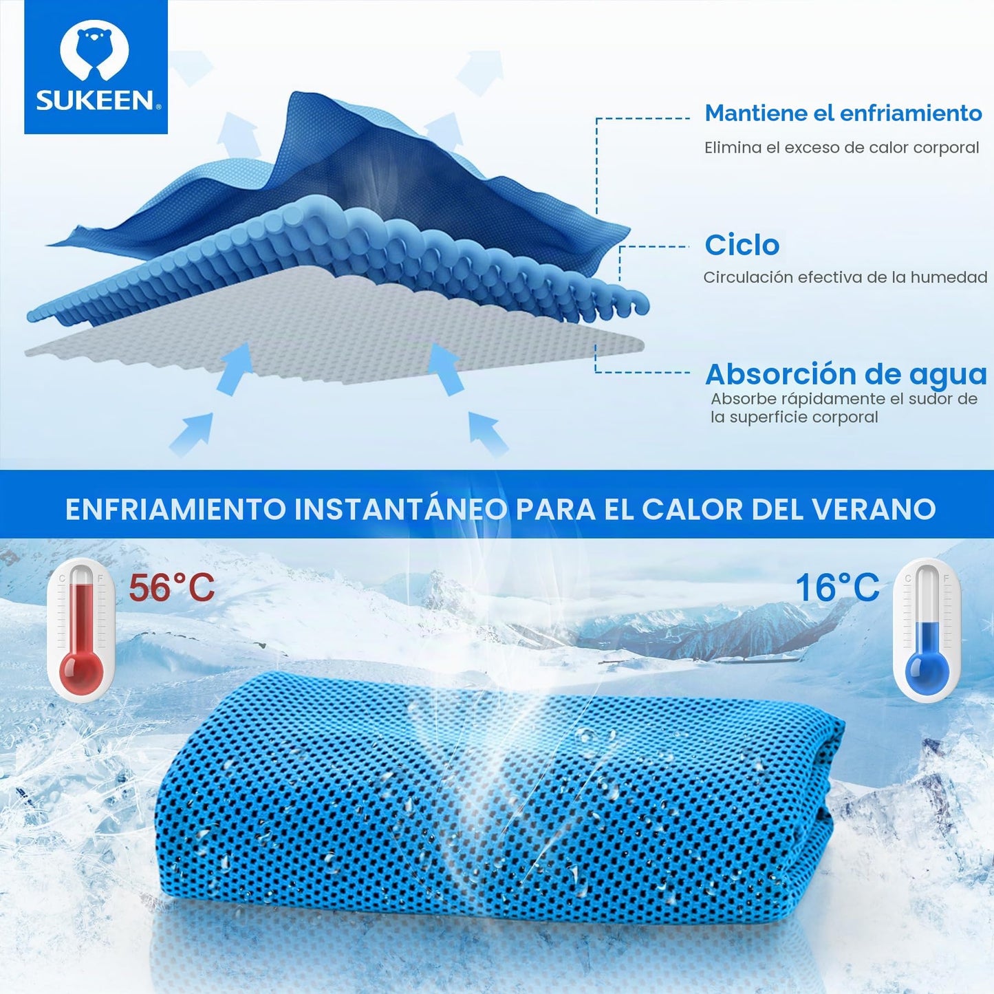 Sukeen Paquete de 4 Toallas de enfriamiento (40 x 12 Pulgadas), Toallas de enfriamiento para Cuello, Toalla de enfriamiento, Suave y Transpirable para Golf, Deportes, Correr, Gimnasio, Entrenamiento,