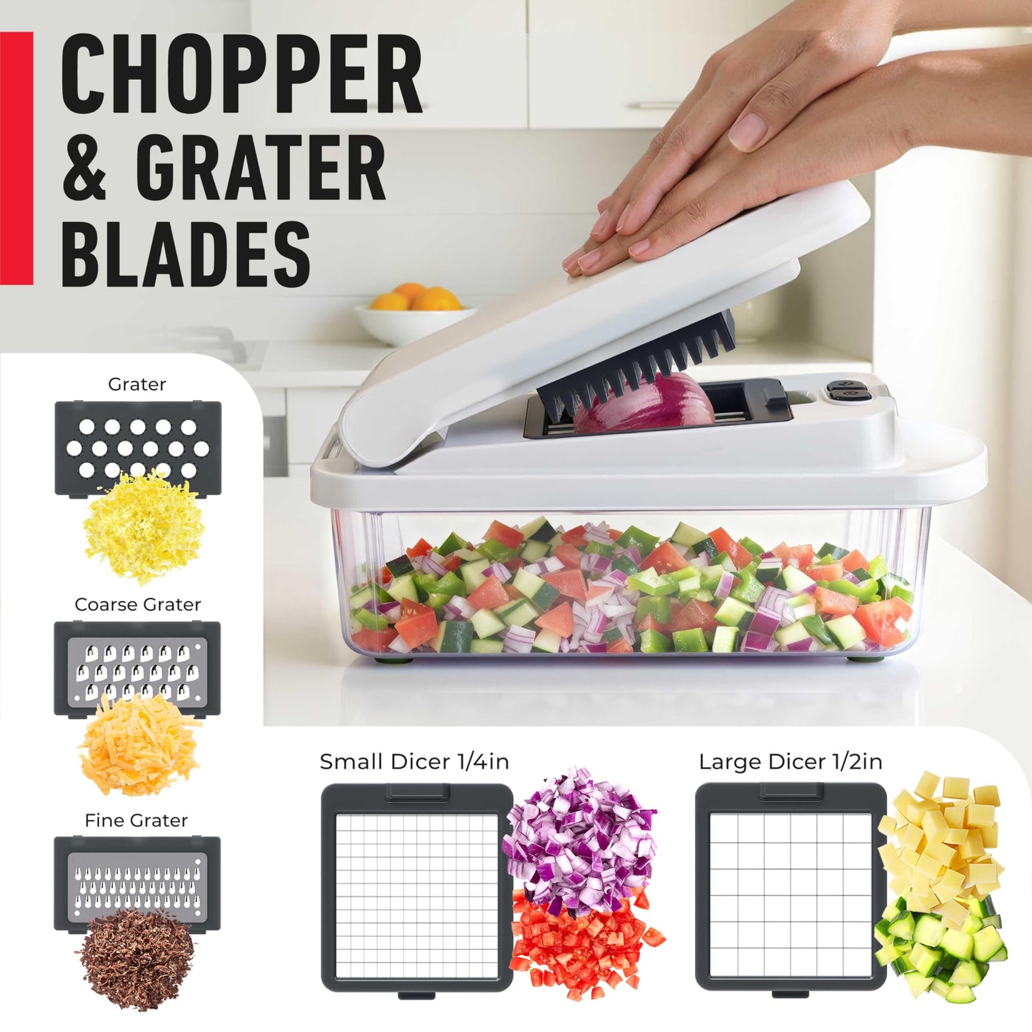 Mueller Austria Pro-Series - Cortador con 8 cuchillas para huevo, cebolla, verduras, etc., con contenedor.