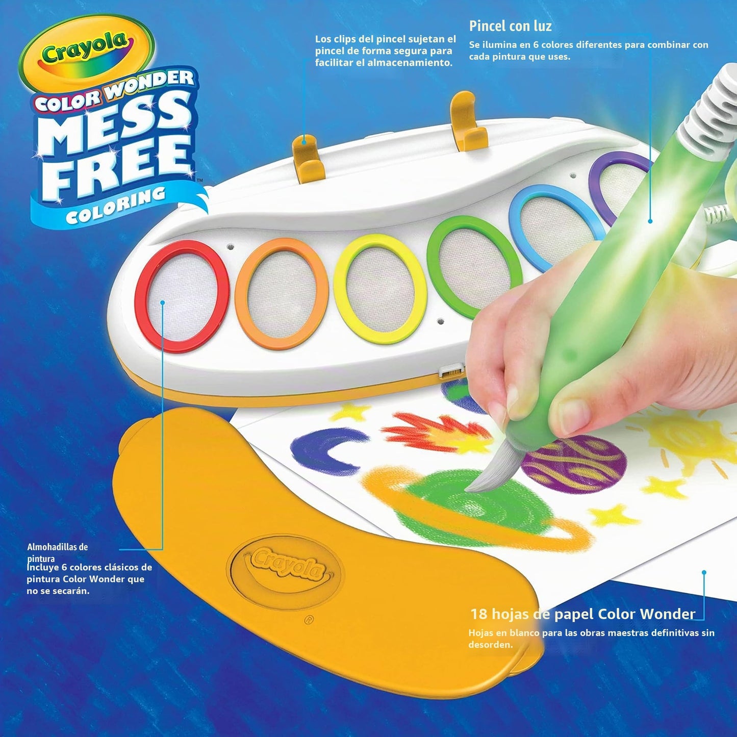 CRAYOLA Color Wonder Magic Light Brush | Pintura sin desorden | Incluye 18 páginas Magic Color Wonder para niños a Partir de 3 años