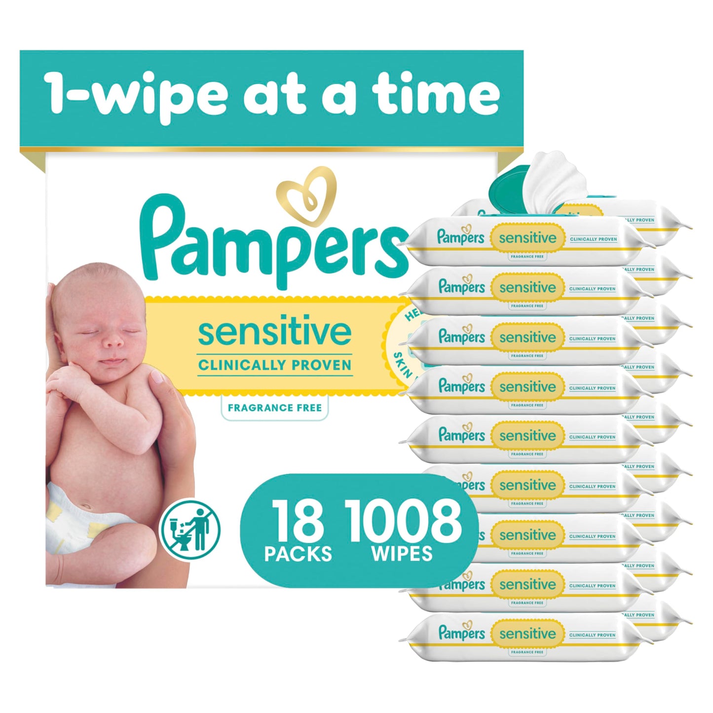 Pampers Sensitive - Toallitas húmedas para bebé, 1008 unidades, a base de agua, hipoalergénicas y sin perfume (el embalaje puede variar)