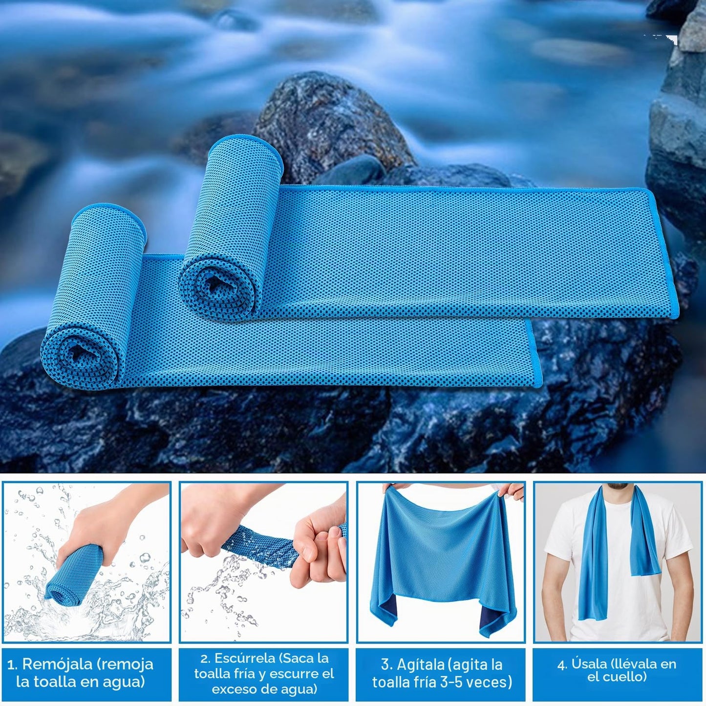 CADONO Paquete de 4 toallas de enfriamiento (40 x 12 pulgadas), toalla fría suave y transpirable, toalla de hielo, toalla de microfibra para yoga, deportes, correr, entrenamiento, gimnasio, camping