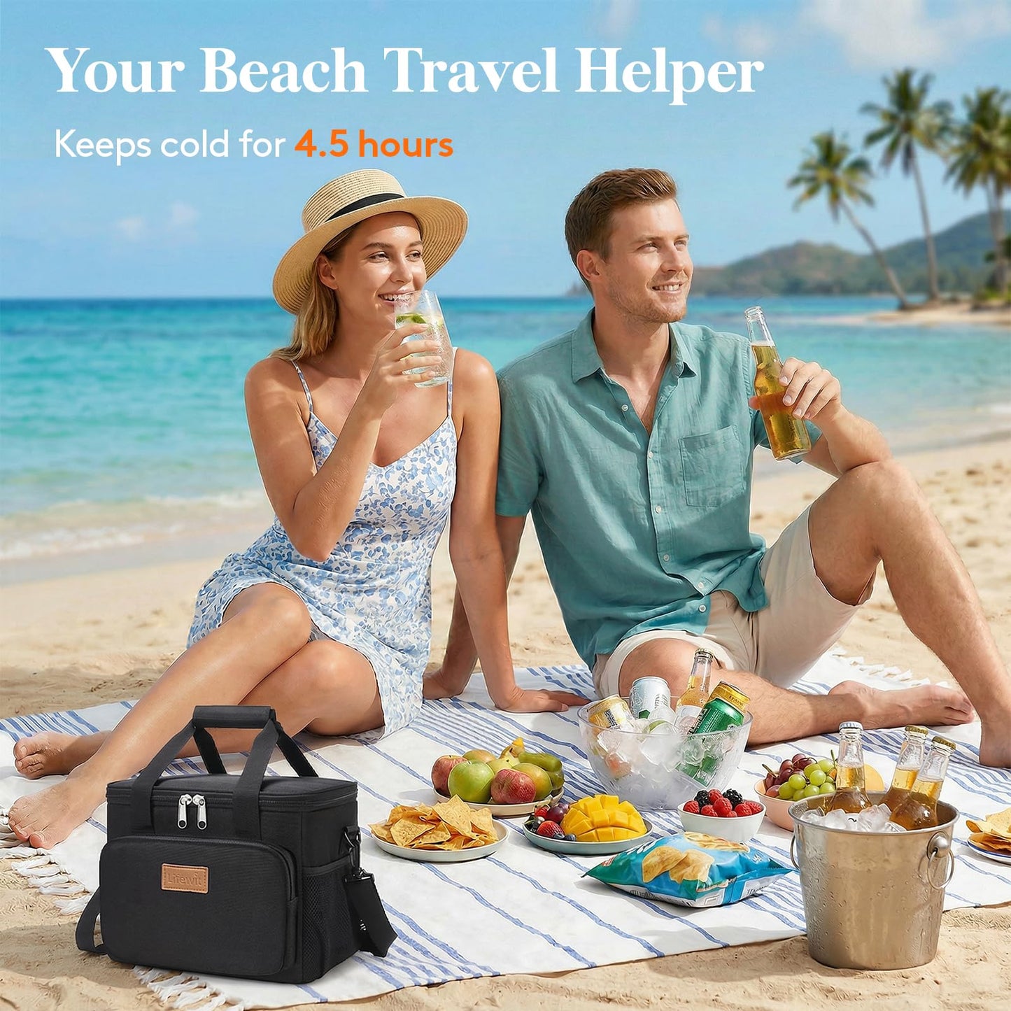 Lifewit Bolsa Termica Porta Alimentos 9L(12 Latas), Bolso Comida Trabajo Hombre y Mujer, Lunch Bag para Lonchera, Medio Bolsas Nevera Portatil para Playa, Viaje, Work, Negro