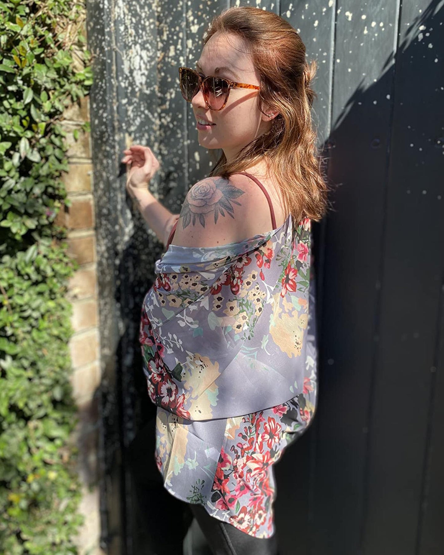 Cárdigan tipo kimono de manga abombada con estampado floral para mujer, blusa casual suelta, L