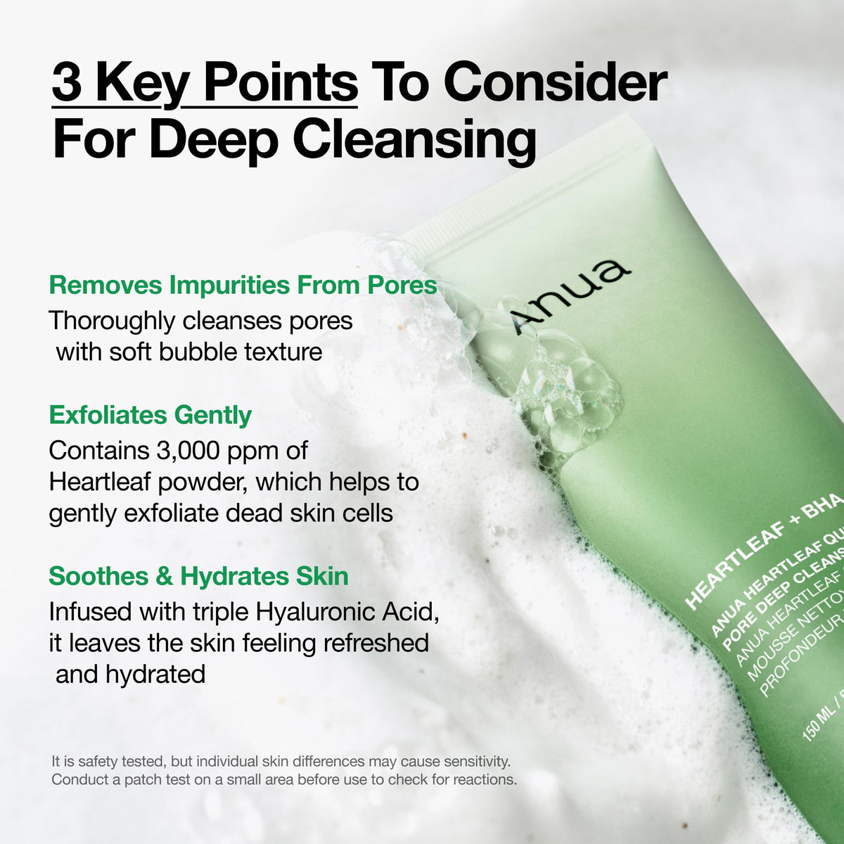 ANUA Espuma limpiadora profunda de poros con quercetinol Heartleaf, limpiador facial, para doble limpieza, BHA, ácido hialurónico, lavado facial, eliminador de puntos negros, (150 ml/5,07 fl.oz.)