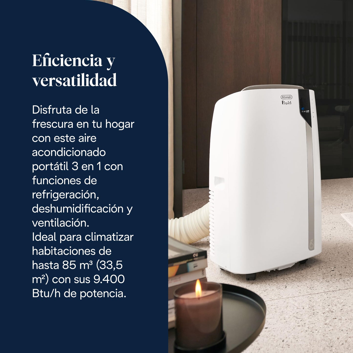 De'Longhi Pinguino PAC EX93 Extreme Aire Acondicionado Portátil Silencioso con Tecnología Arctic Whisper Extreme, 9.400 BTU/h, 2.5 kW, hasta 85 m³, Clase A+