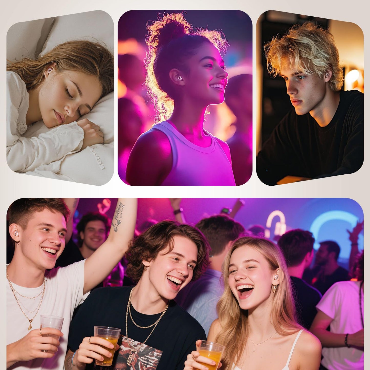 JUSTRVN Tapones para los oídos para conciertos, 2 pares de tapones para los oídos de reducción de ruido de 25 dB-30 dB con 8 almohadillas y funda de transporte, tapones reutilizables para los oídos de