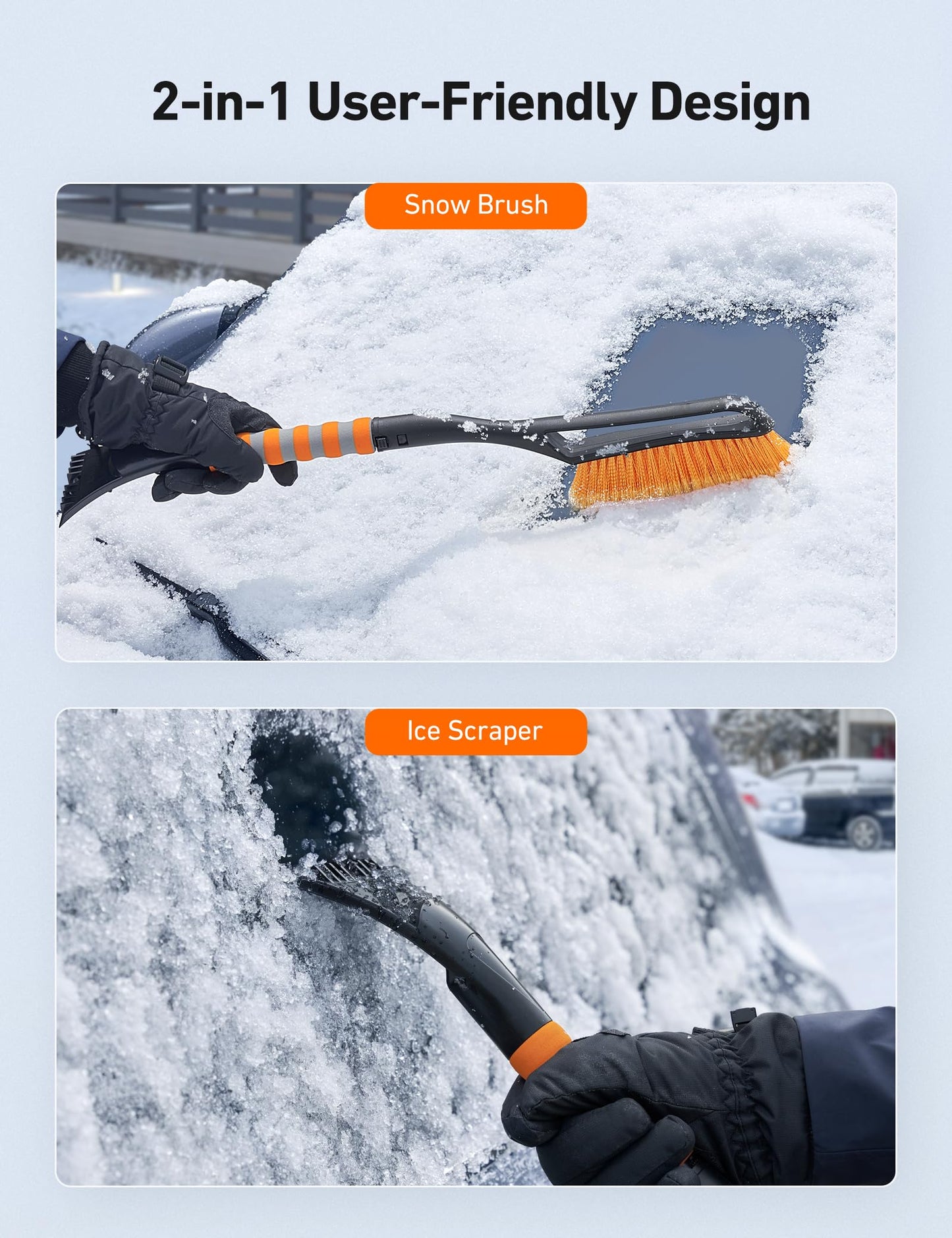 AstroAI Kit de Herramientas de Limpieza Lavado de Autos Trapeador Eliminador Cepillos para Nieve Raspador de Vidrio Desmontable para Automóviles 2 en 1 Mango de Espuma Escurridor Antiescarcha