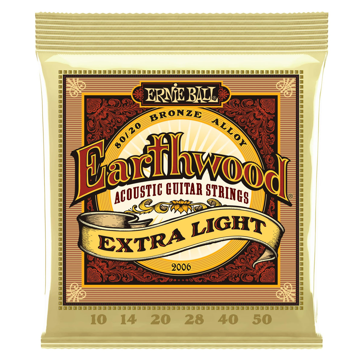 Ernie Ball Earthwood Extra Light - Cuerdas para guitarra acústica, bronce 80/20, calibre 10-50