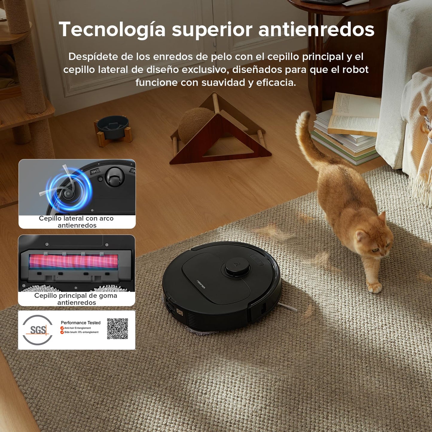 roborock Robot Aspirador QV 35A, 8000Pa de succión, Dos mopas giratorias elevables, cepillos antienredos, tecnología reactiva para Evitar obstáculos, navegación y mapeo,Negro