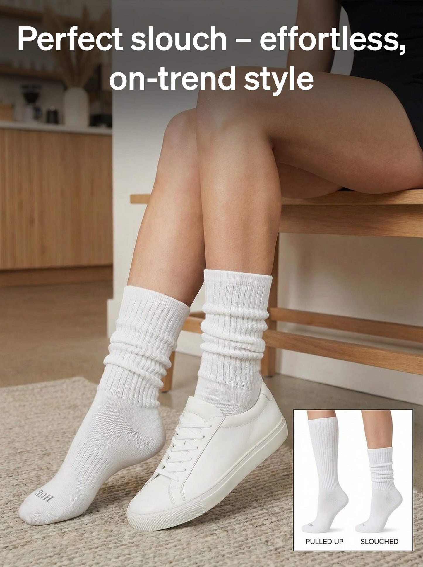 HUE Women's Slouch Sock 3 Pair Pack, White/White/White, One Size